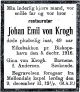 Dødsannonse Johan Emil von Krogh