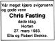 Dødsannonse Chris Fasting